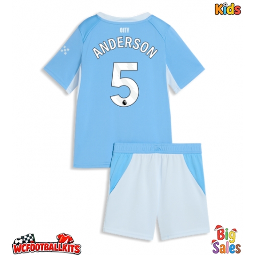 Manchester City Elliot Anderson #5 Replica Home Stadium Kit for Kids 2026-27 Short Sleeve (+ pants)